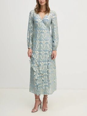NWT NEVER FULLY DRESSED Metallic-Print Ruffled Midi Dress Sz 4